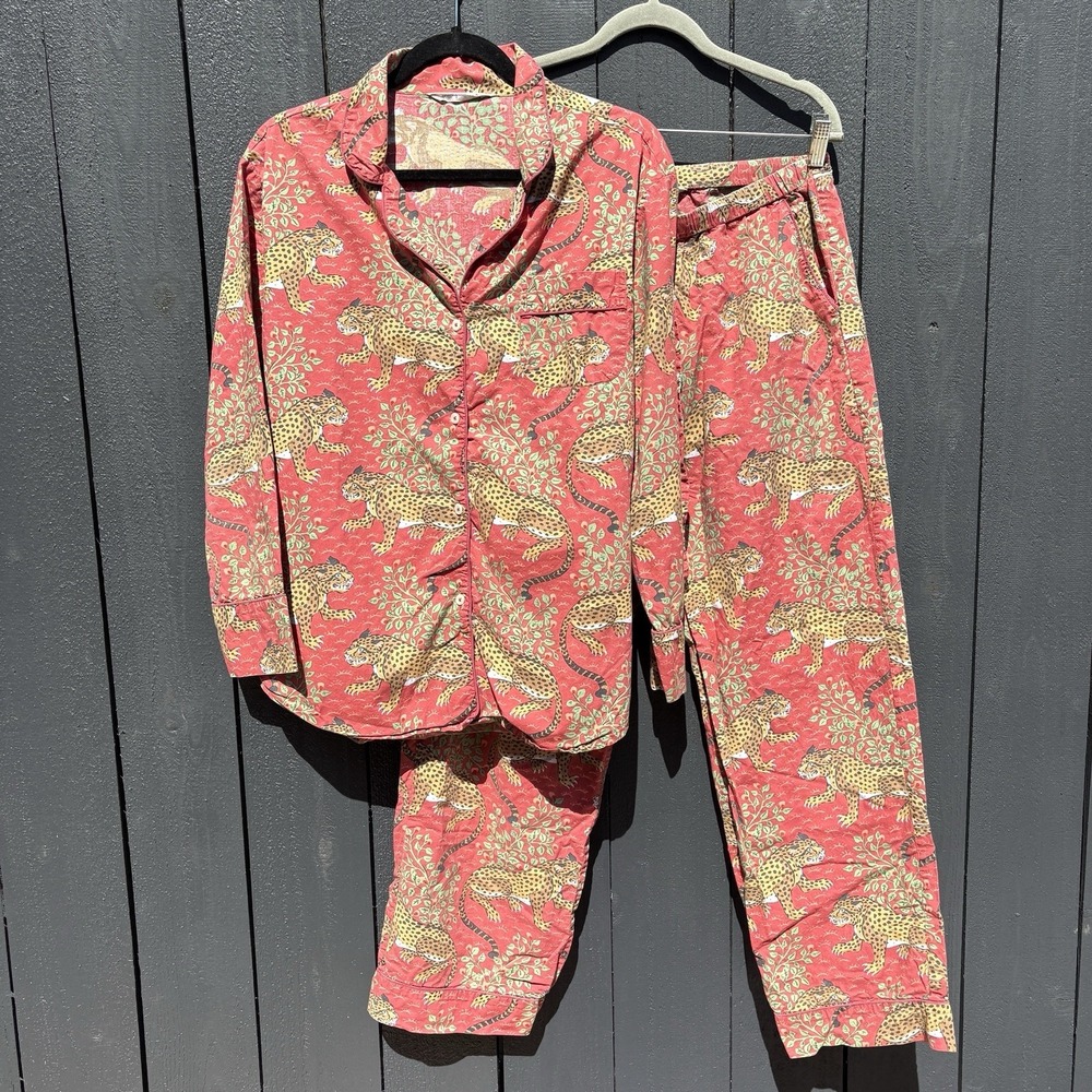 Anthropologie Print Fresh Leopard Bagheera Pajamas Set Womens M Leisure Cotton